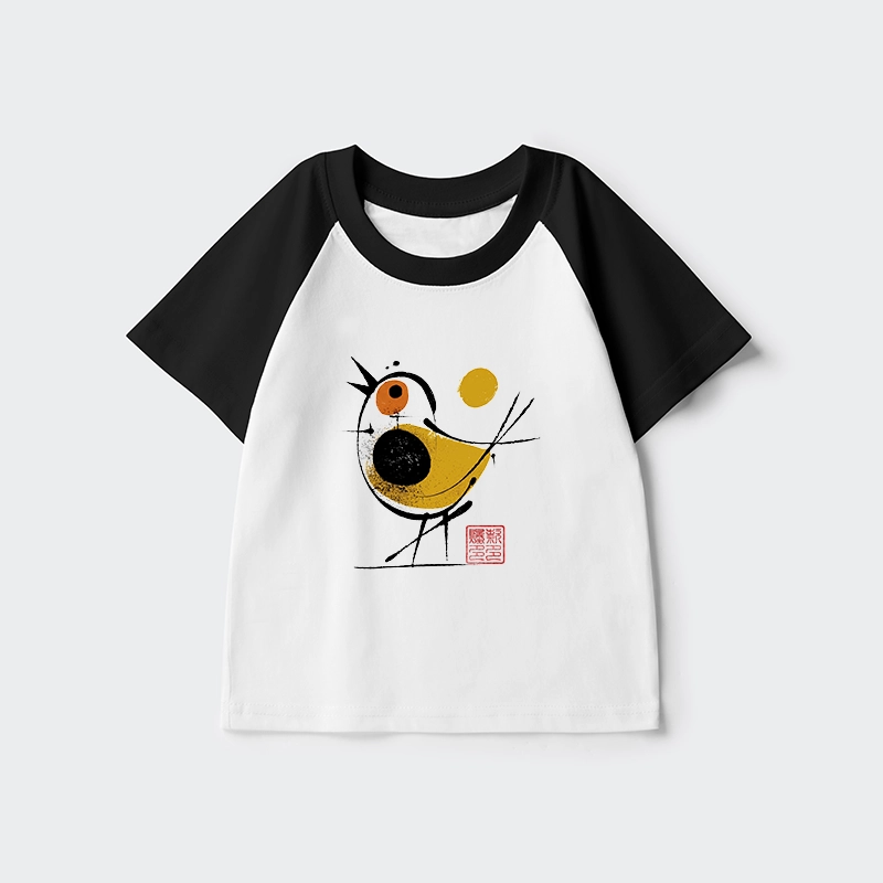 Tokyo-Tiger Aesthetic Yellow And Black Bird Kids Raglan T-shirt