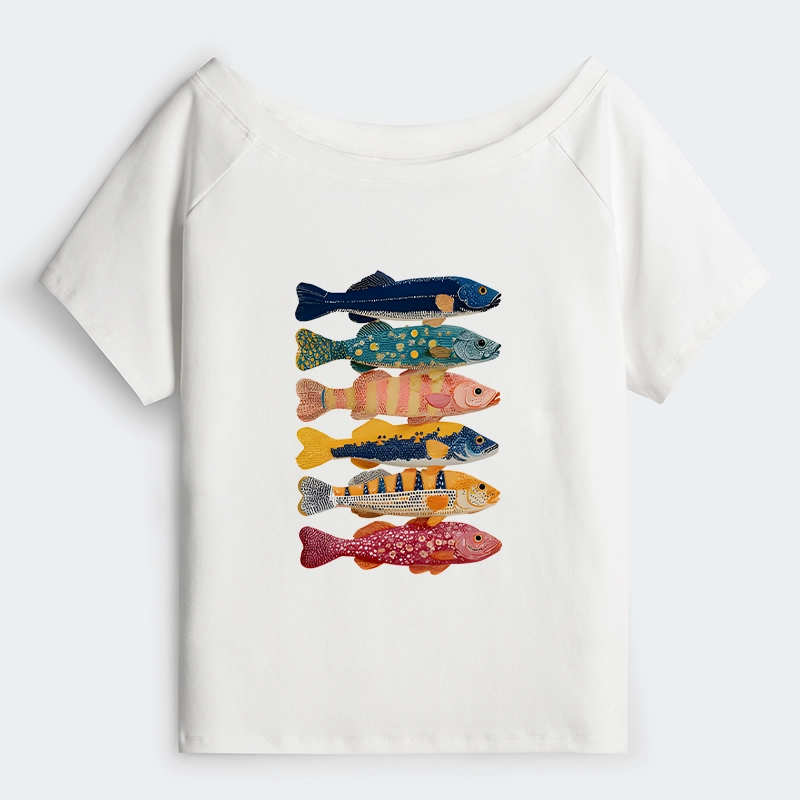 Tokyo-Tiger Colorful Fish Art Collection Shoulder T-Shirt