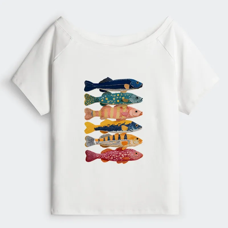 Tokyo-Tiger Colorful Fish Art Collection Shoulder T-Shirt