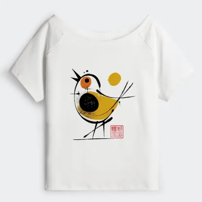 Tokyo-Tiger Aesthetic Yellow And Black Bird Off Shoulder T-Shirt