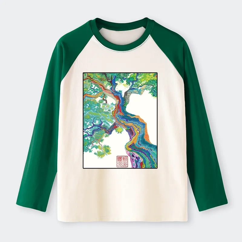 Tokyo-Tiger Colorful Magic Tree Raglan Long Sleeve T-shirt