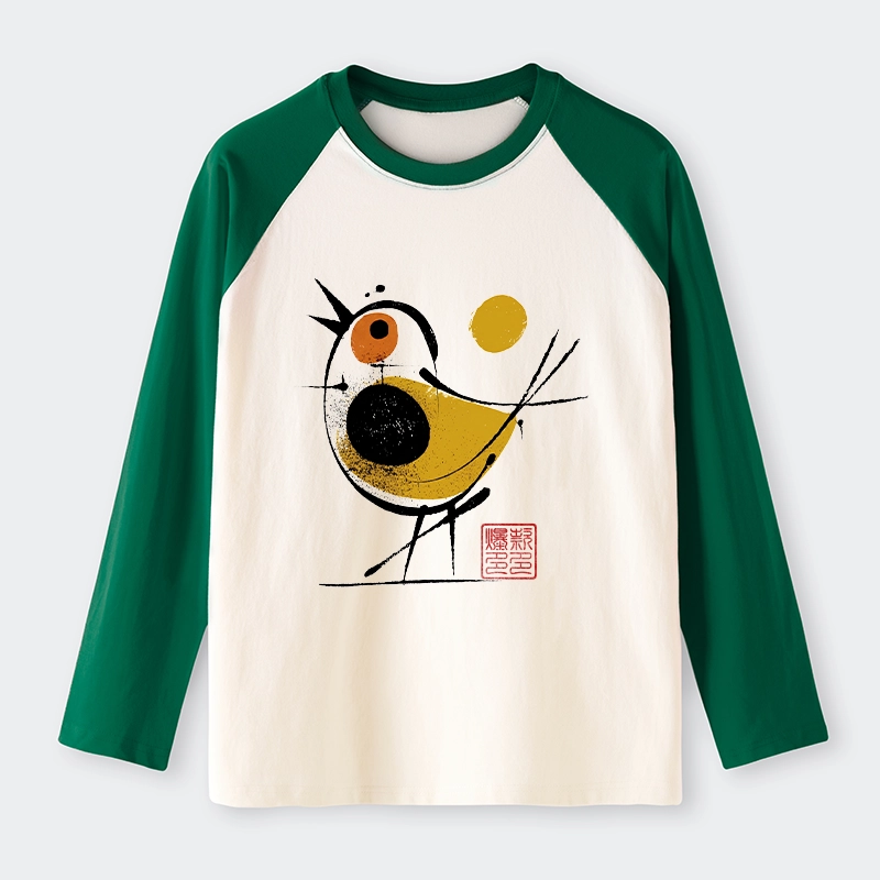 Tokyo-Tiger Aesthetic Yellow And Black Bird Raglan Long Sleeve T-shirt