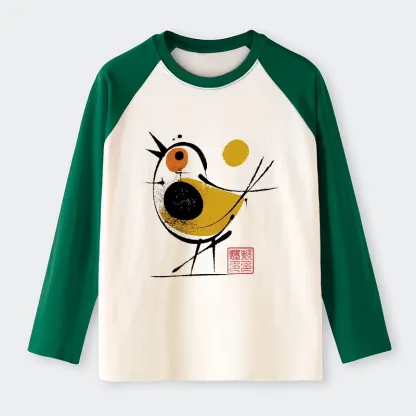 Tokyo-Tiger Aesthetic Yellow And Black Bird Raglan Long Sleeve T-shirt