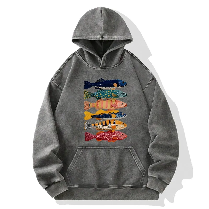 Tokyo-Tiger Colorful Fish Art Collection Washed Hoodie