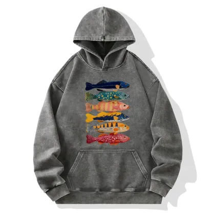 Tokyo-Tiger Colorful Fish Art Collection Washed Hoodie