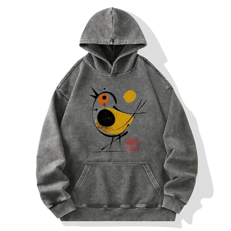 Tokyo-Tiger Aesthetic Yellow And Black Bird Washed Hoodie