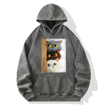 Tokyo-Tiger Three Cute Cats Watch You Washed Hoodie