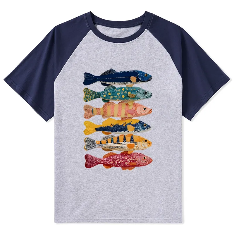 Tokyo-Tiger Colorful Fish Art Collection Raglan T-shirt