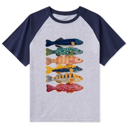 Tokyo-Tiger Colorful Fish Art Collection Raglan T-shirt