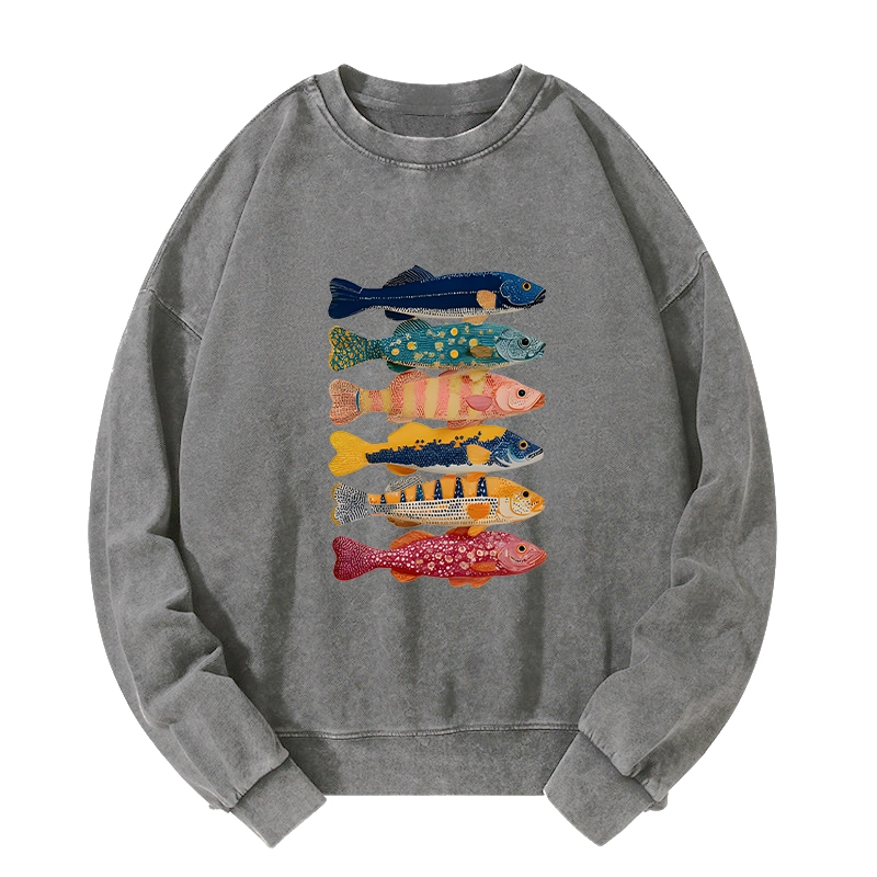Tokyo-Tiger Colorful Fish Art Collection Washed Sweatshirt