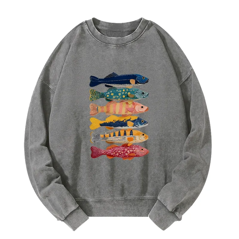 Tokyo-Tiger Colorful Fish Art Collection Washed Sweatshirt
