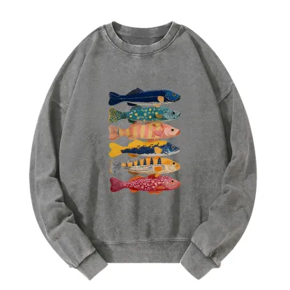 Tokyo-Tiger Colorful Fish Art Collection Washed Sweatshirt