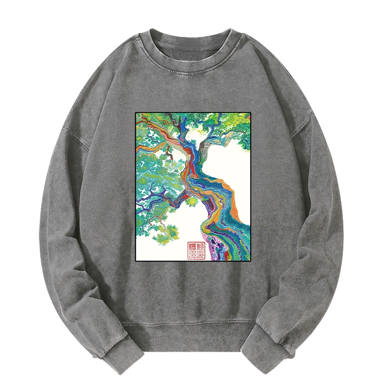 Tokyo-Tiger Colorful Magic Tree Washed Sweatshirt