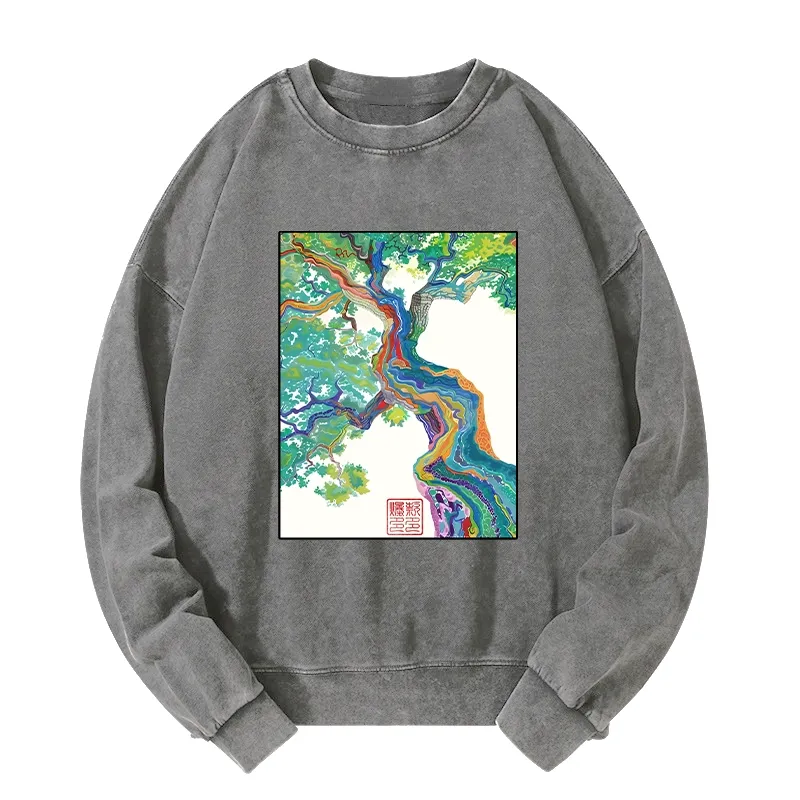 Tokyo-Tiger Colorful Magic Tree Washed Sweatshirt