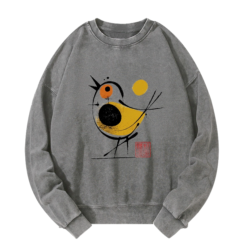Tokyo-Tiger Aesthetic Yellow And Black Bird Washed Sweatshirt