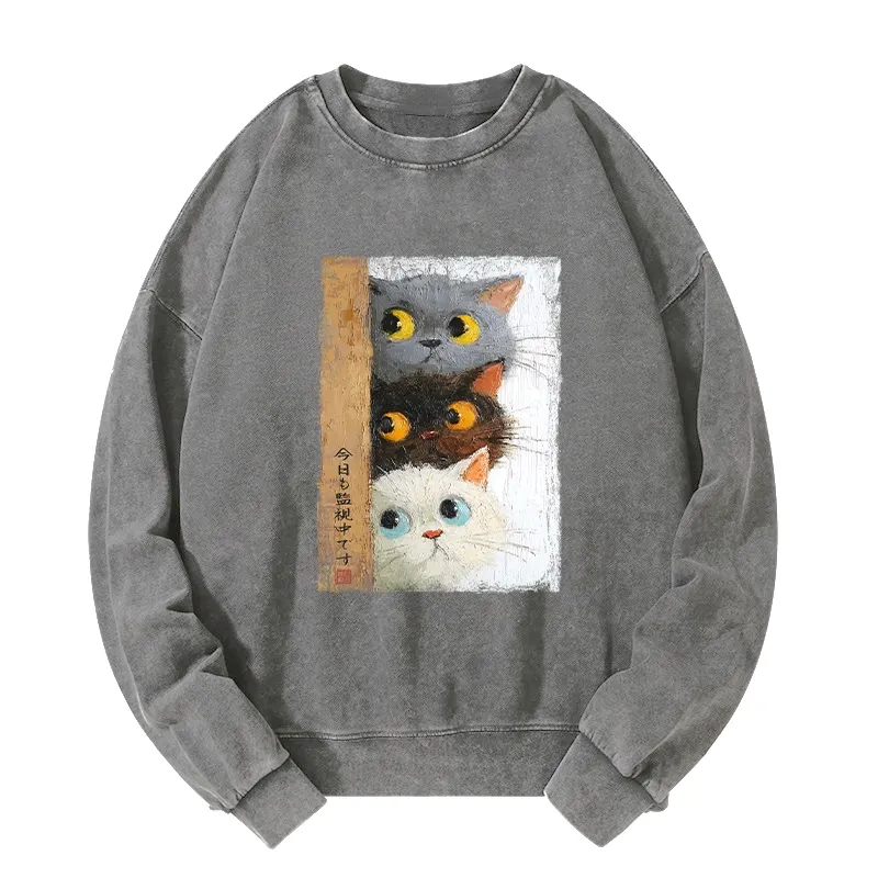 Tokyo-Tiger Three Cute Cats Watch You Washed Sweatshirt