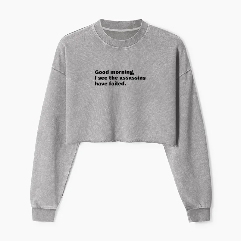 Tokyo-Tiger Assassins Failed Morning Quote Art Washed Crop Sweatshirt