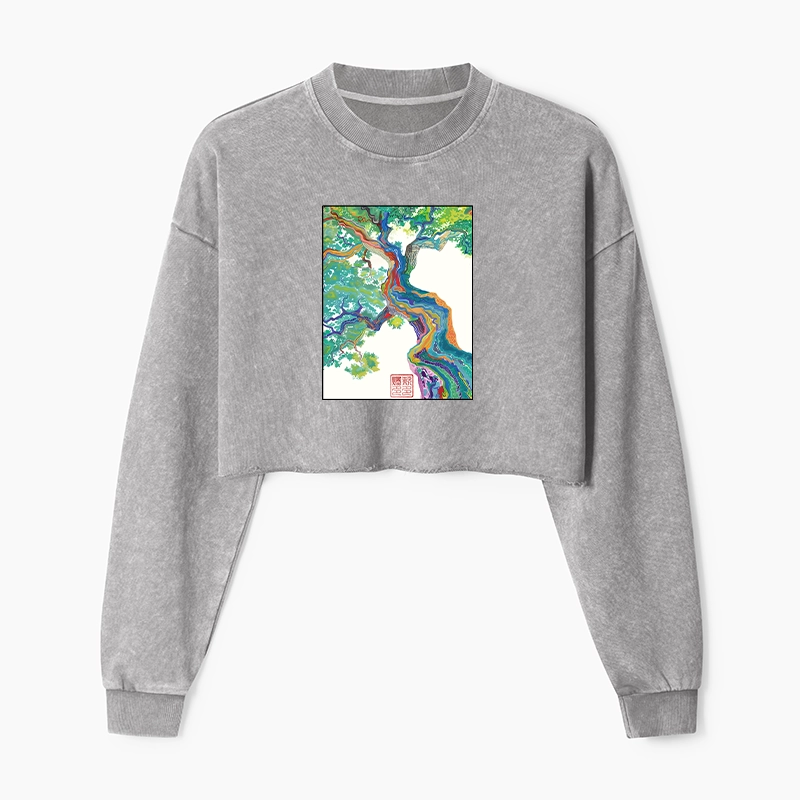 Tokyo-Tiger Colorful Magic Tree Washed Crop Sweatshirt