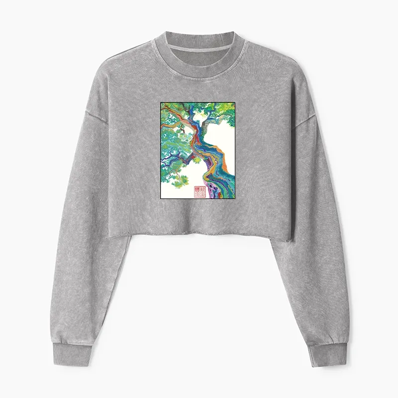 Tokyo-Tiger Colorful Magic Tree Washed Crop Sweatshirt