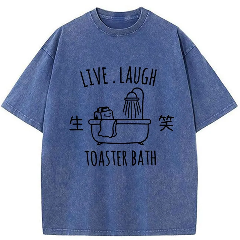 Tokyo-Tiger Live Laugh Toaster Bath Washed T-Shirt