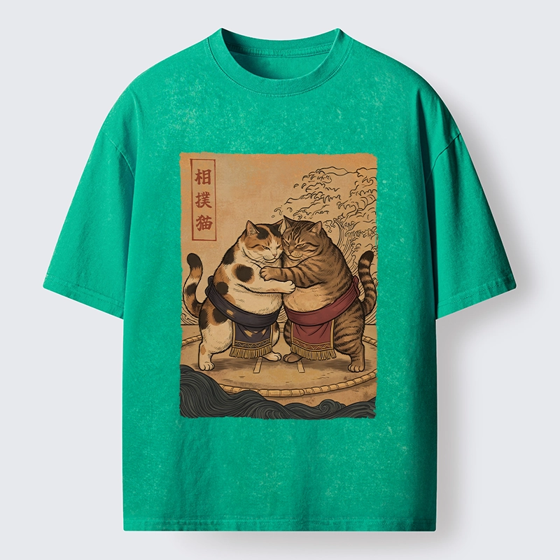 Tokyo-Tiger Sumo Cats Ready To Fight Washed T-Shirt