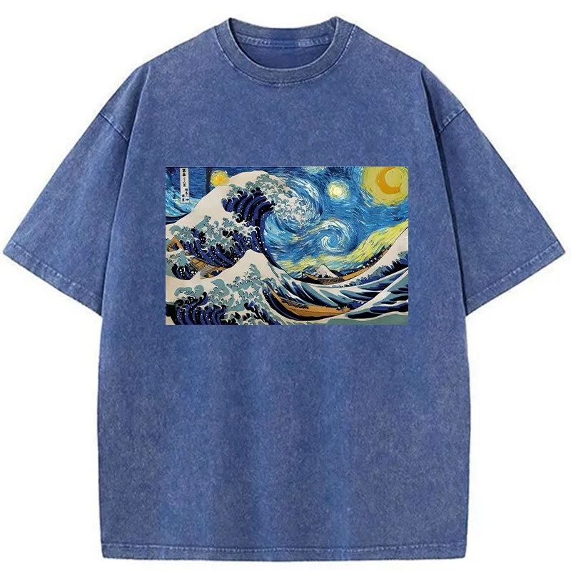 Tokyo-Tiger Great Wave Off Starry Night Washed T-Shirt