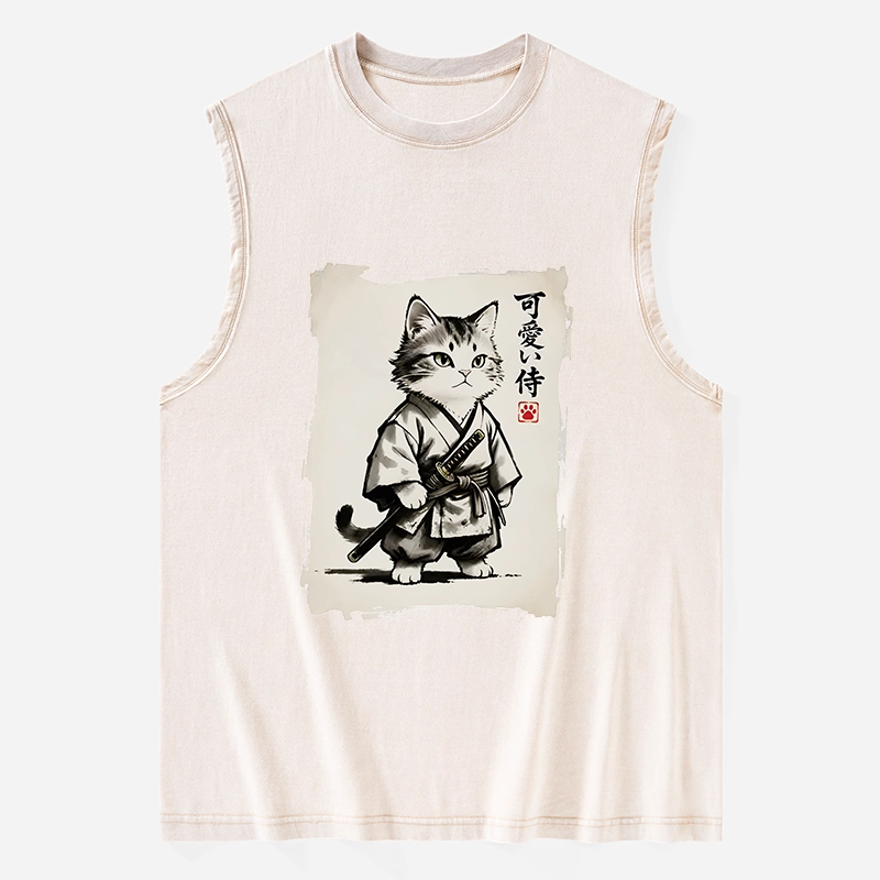 Tokyo-Tiger Japanese Samurai Cat Illustration Washed Tank