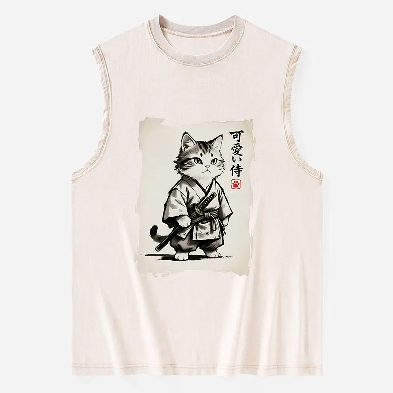 Tokyo-Tiger Japanese Samurai Cat Illustration Washed Tank