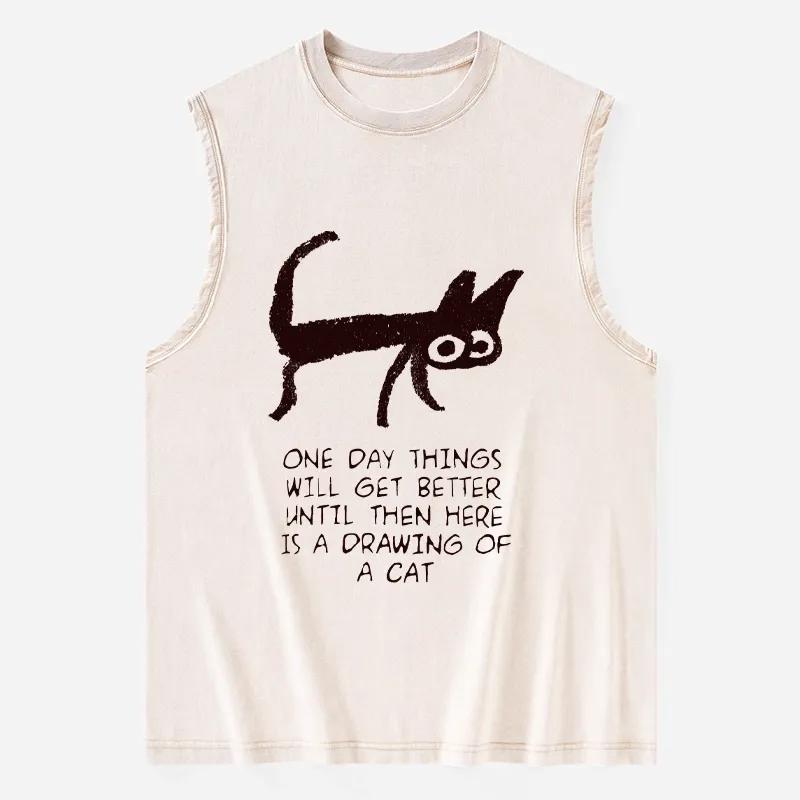 Tokyo-Tiger Cat Cheer Up Drawing Washed Tank Sale
