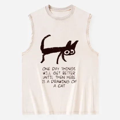 Tokyo-Tiger Cat Cheer Up Drawing Washed Tank