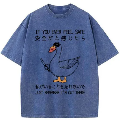 Tokyo-Tiger Funny Goose With Knife Washed T-Shirt