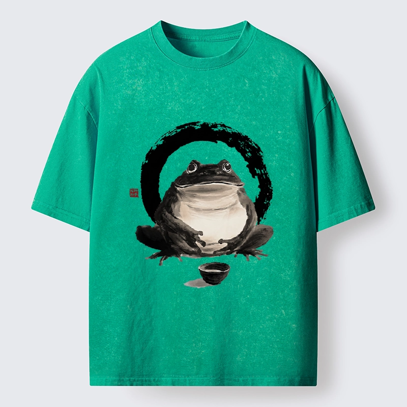Tokyo-Tiger Zen Frog With A Tea Bowl Washed T-Shirt
