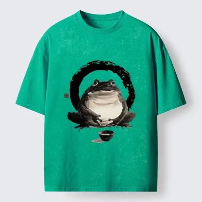 Tokyo-Tiger Zen Frog With A Tea Bowl Washed T-Shirt
