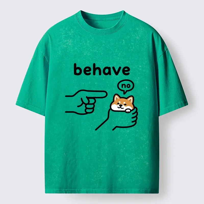 Tokyo-Tiger Funny Shiba Refusing To Behave Washed T-Shirt