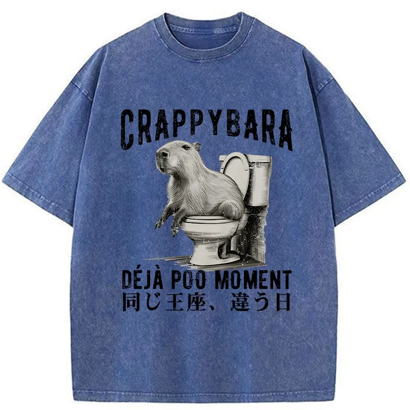 Tokyo-Tiger Funny Capybara Poo Moment Washed T-Shirt