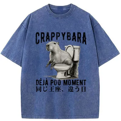 Tokyo-Tiger Funny Capybara Poo Moment Washed T-Shirt