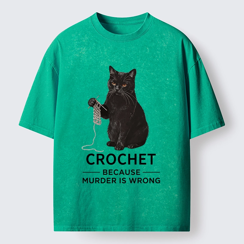 Tokyo-Tiger Cat Crocheting To Avoid Trouble Washed T-Shirt