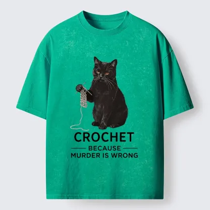 Tokyo-Tiger Cat Crocheting To Avoid Trouble Washed T-Shirt