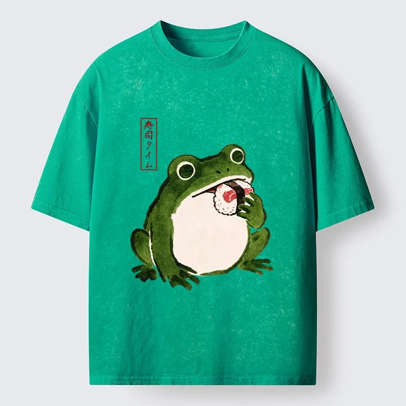 Tokyo-Tiger Sushi Time For The Hungry Frog Washed T-Shirt