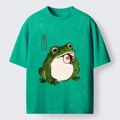 Tokyo-Tiger Sushi Time For The Hungry Frog Washed T-Shirt