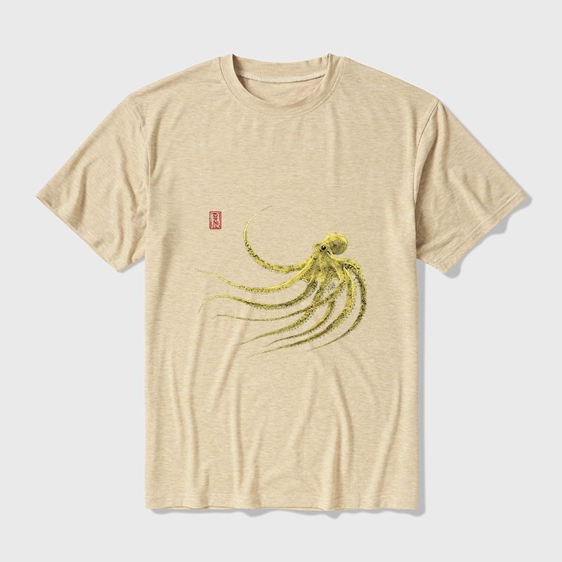 Tokyo-Tiger Retro Octopus Japanese Cotton Blend T-Shirt