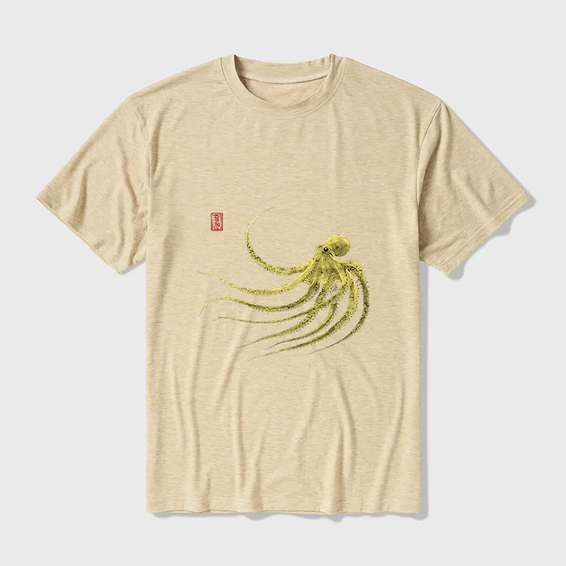Tokyo-Tiger Retro Octopus Japanese Cotton Blend T-Shirt