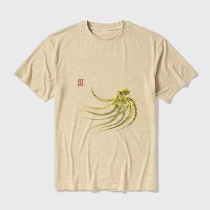Tokyo-Tiger Retro Octopus Japanese Cotton Blend T-Shirt