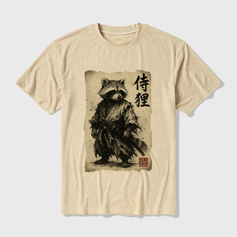 Tokyo-Tiger Retro Raccoon Samurai Cotton Blend T-Shirt