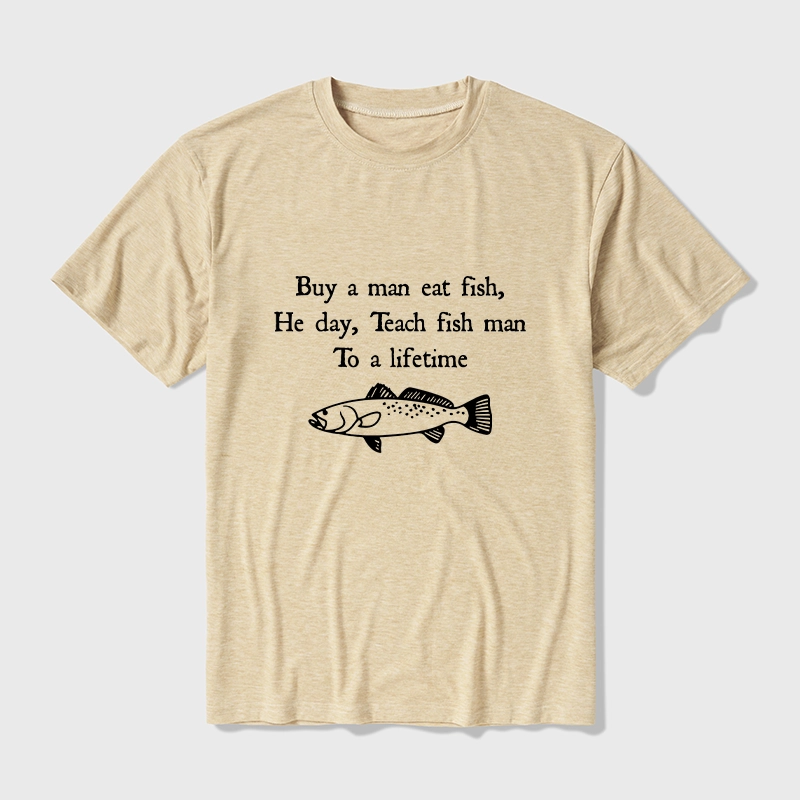 Tokyo-Tiger Man Eat Fish Meme Cotton Blend T-Shirt