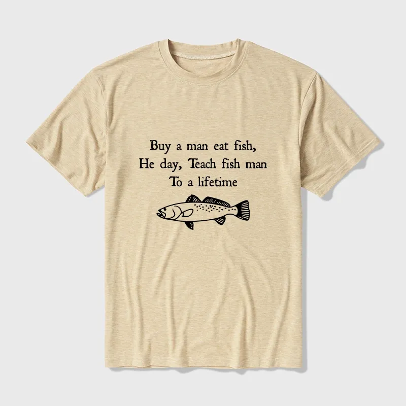 Tokyo-Tiger Man Eat Fish Meme Cotton Blend T-Shirt