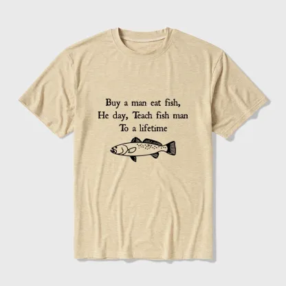 Tokyo-Tiger Man Eat Fish Meme Cotton Blend T-Shirt