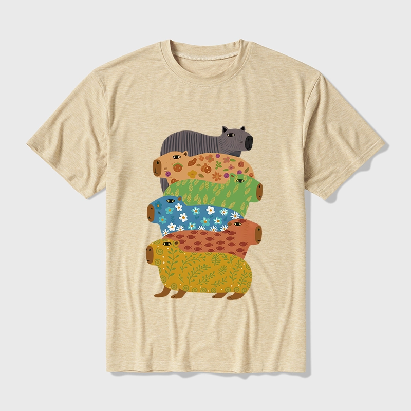 Tokyo-Tiger Colorful Capybaras Cotton Blend T-Shirt