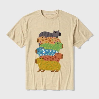 Tokyo-Tiger Colorful Capybaras Cotton Blend T-Shirt