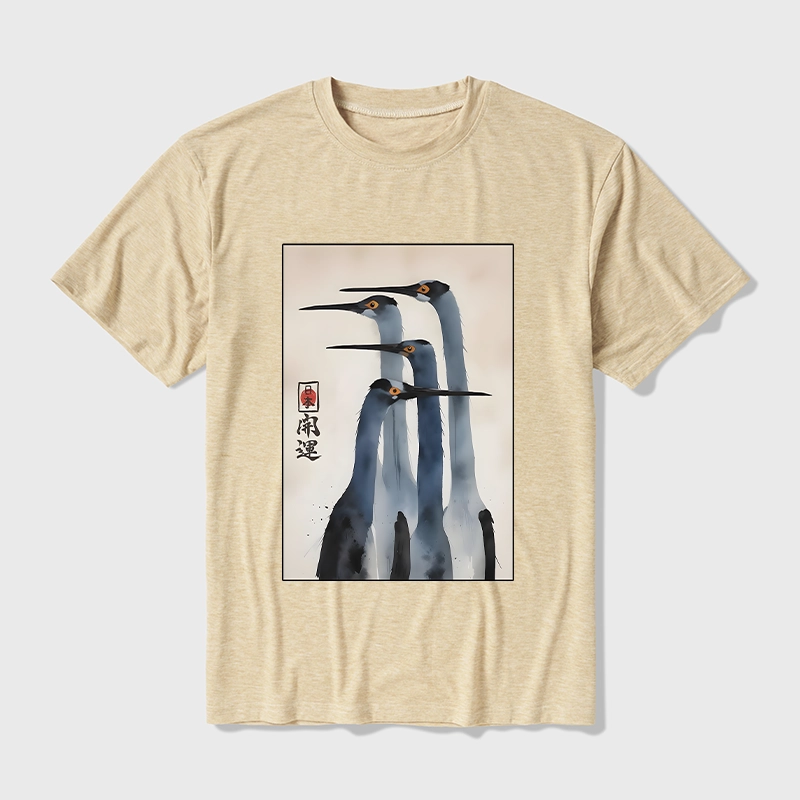 Tokyo-Tiger Retro Sandhill Crane Cotton Blend T-Shirt